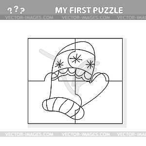 Puzzle for children. Mitten in cartoon style. My - vector image