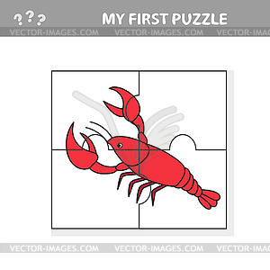 My first puzzle. Sea crayfish. Puzzle pieces - - vector clipart