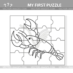 My first puzzle. Sea crayfish. Puzzle pieces - - vector clip art