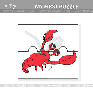 My first puzzle. Sea crayfish. Puzzle pieces - - vector clip art