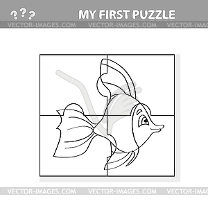 Fish in cartoon style, education game for - white & black vector clipart