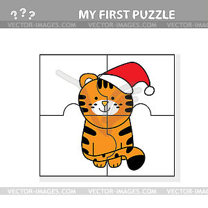 Puzzle game for children - Christmas tiger, - vector clip art