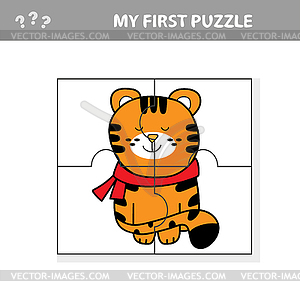 Puzzle game for children - Christmas tiger, - vector clipart