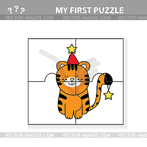 Puzzle game for children - Christmas tiger, - color vector clipart