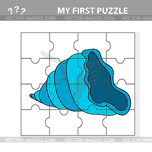 Kids game with sea shell puzzle piece in marine life - vector clipart