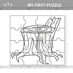 Jigsaw puzzle with stump. Easy puzzle game for kids - vector image