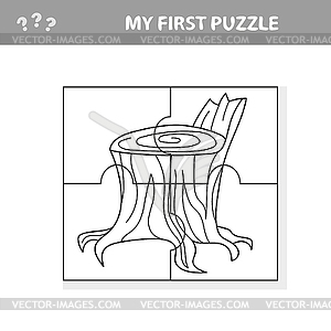 Jigsaw puzzle with stump. Easy puzzle game for kids - vector clip art