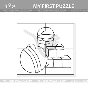 Kindergarten childish toys, . Jigsaw puzzle for kids - vector image