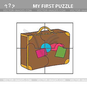 Travel suitcase - Jigsaw puzzle game for kids, - vector clipart