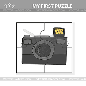 Camera with lens. Education paper game for - vector image