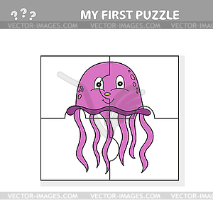 Jigsaw puzzle with jellyfish. Educational game for - stock vector clipart