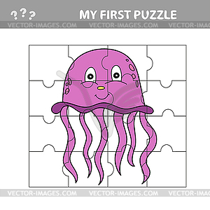 Jigsaw puzzle with jellyfish. Educational game for - royalty-free vector image