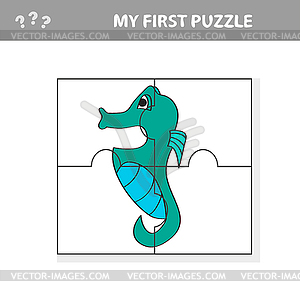 Sea horse - kids jigsaw puzzle game, - vector clip art