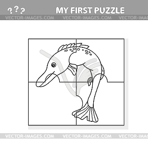 Jigsaw puzzle with pike fish. Educational game for - vector clipart