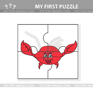 Puzzle kids activity. Animals theme. Funny Crab. - vector clipart