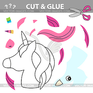 Cut and glue paper little funny Unicorn.  - vector clip art