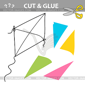 Cut and glue - Simple game for kids. Funny kite. - vector image