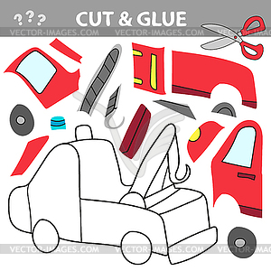 Cut and glue - Simple game for kids. Wrecker - vector image