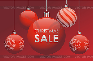 Red Christmas Ball with Text Christmas Sale. Banner - vector image