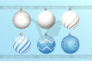 Christmas blue and white balls on soft blue - vector image