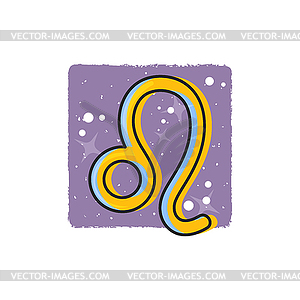 Leo - Zodiac signs. Cartoon symbol on purple - vector clip art