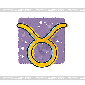 Taurus - Zodiac signs. Cartoon symbol on purple - vector clipart