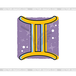 Gemini - Zodiac signs. Cartoon symbol on purple - vector clip art