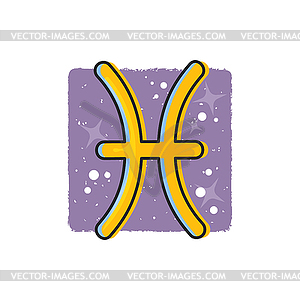 Pisces - Zodiac signs. Cartoon symbol on purple - vector clipart / vector image