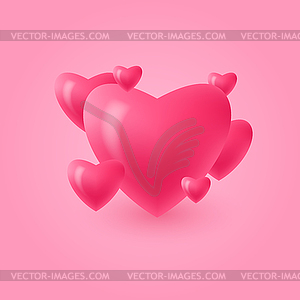 Valentines Day - template with realistic hearts - vector clipart