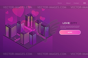 City of love, neon isometric . Design for website, - vector clipart