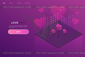 City of love, neon isometric . Design for website, - vector image