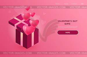 Surprise gift box with ribbon and Hearts. - vector clipart