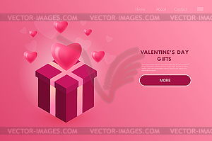 Surprise gift box with ribbon and Hearts. - vector image