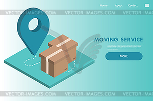 Moving house services - web banner with cardboard - vector image