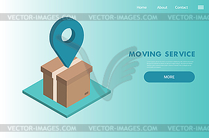 Moving house services - web banner with cardboard - vector image