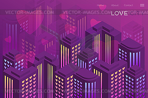 City of love, neon isometric . Design for website, - stock vector clipart