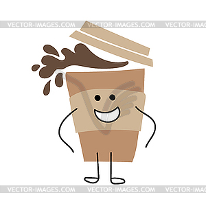 Cartoon coffee cup. Take away coffee. Happy cup of - vector clip art