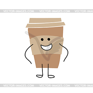 Cartoon coffee cup. Take away coffee. Happy cup of - vector clip art