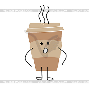 Coffee cup - funny cartoon character with emotion o - royalty-free vector clipart