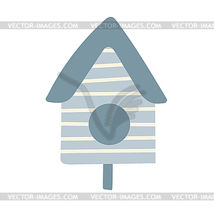 Wooden birdhouse on stick, house for birds - vector clip art