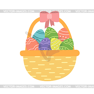 Easter colorful eggs in basket. . style - royalty-free vector clipart