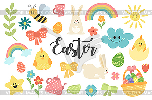 Easter set. Collection of spring items for bright - vector image