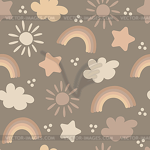 Seamless pattern - rainbow, sun, star, cloud in - vector clipart