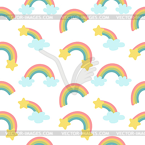 Pastel rainbow and stars seamless pattern - vector image