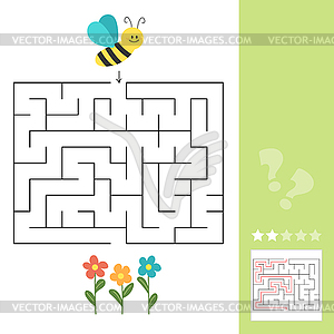 Maze puzzle for children. Help bee find flower. Kid - vector image