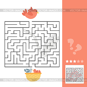 Maze game for children, education worksheet. Bird - stock vector clipart