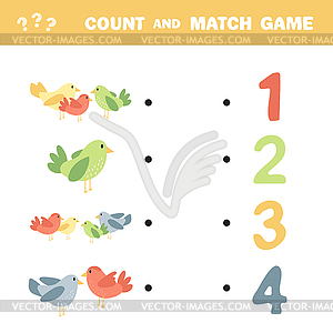 Counting Game for Preschool Children. Count birds - vector clip art