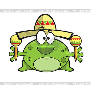 Frog in sombrero with maracas. Mexican style.  - color vector clipart