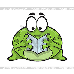 Cute frog reading book. Cute cartoon animal  - vector clipart