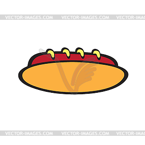 Hot dog with mustard in flat cartoon style. America - vector clipart